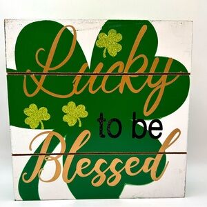 St. Patrick's Day "Lucky To Be Blessed” Wooden Box Tabletop Decor by Ashland 8”